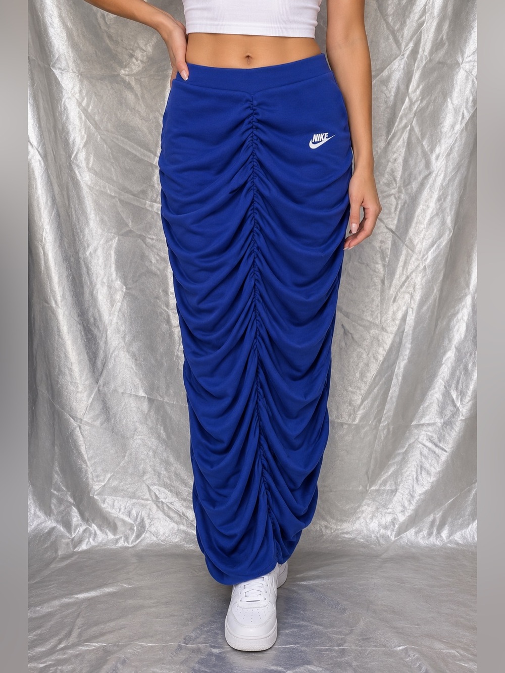 Nike x Serena Williams Blue Ruched Midi Skirt with Swoosh Size Small